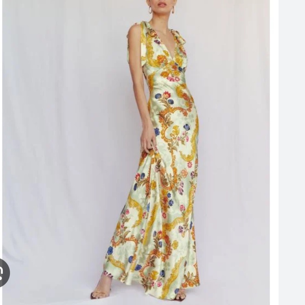 Reformation Floral Jacquard Maxi Dress in Pale Yellow and Gold